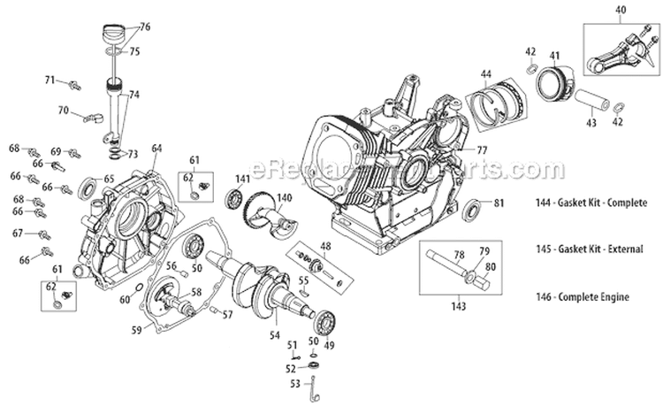 Crankcase Diagram and Parts List for 2012 Troy-Bilt Snow Blower
