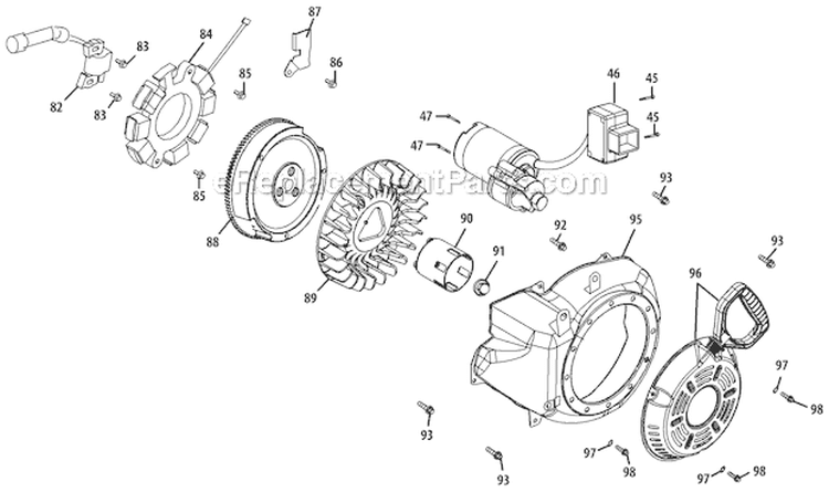 Starter Assembly and Blower Housing Diagram and Parts List for 2012 Troy-Bilt Snow Blower