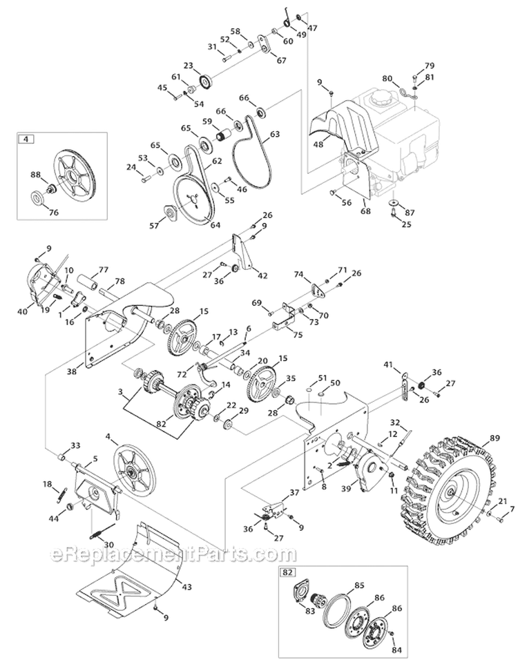 Drive System Diagram and Parts List for 2012 Troy-Bilt Snow Blower