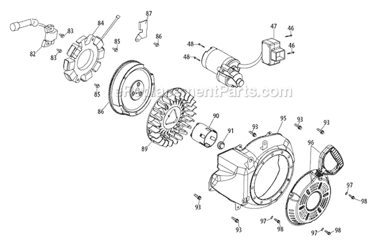 478-Sua Starting System & Blower Housing Diagram and Parts List for 2011 Troy-Bilt Snow Blower