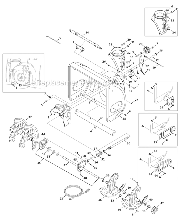 Auger & Auger Housing Diagram and Parts List for 2011 Troy-Bilt Snow Blower