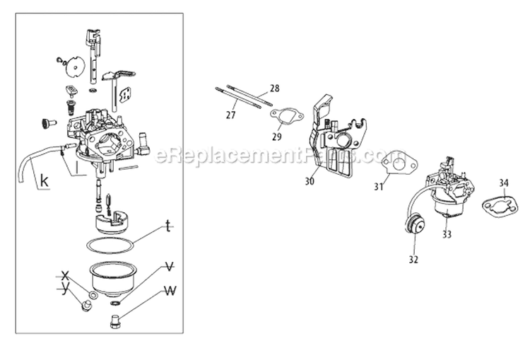 265-Su-11 Carburetor Diagram and Parts List for 2011 Troy-Bilt Snow Blower