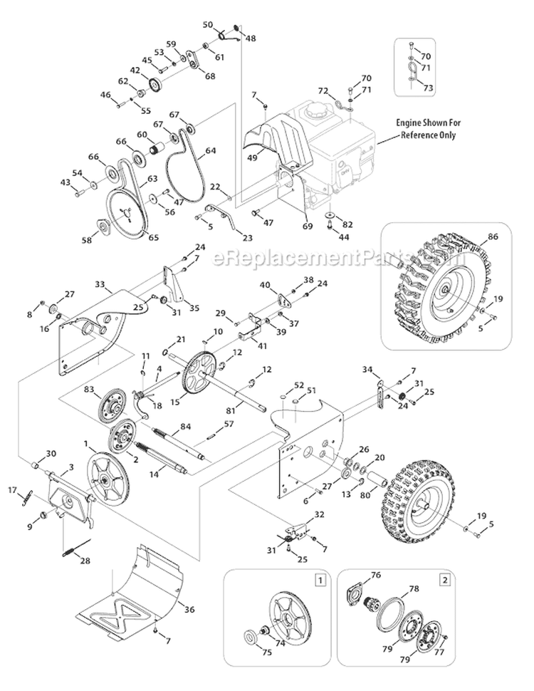 Drive System Diagram and Parts List for 2011 Troy-Bilt Snow Blower