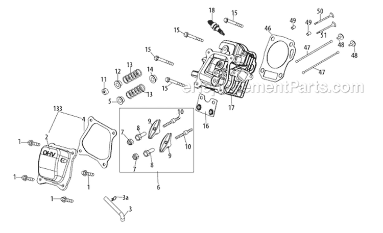 265-Su-11 Cylinder Head Diagram and Parts List for 2011 Troy-Bilt Snow Blower