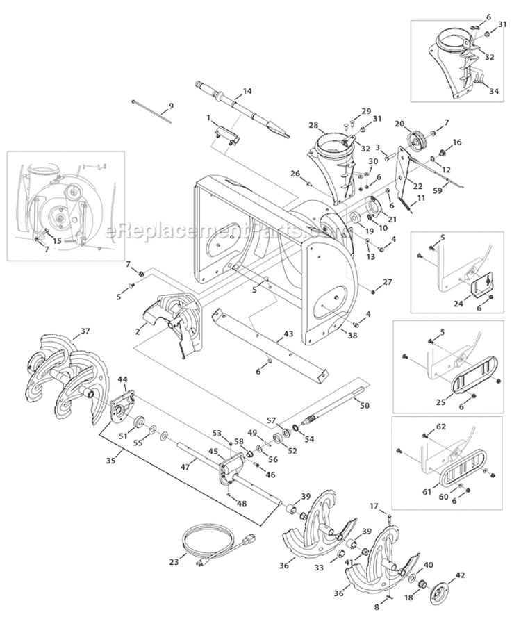 Auger & Auger Housing Diagram and Parts List for 2011 Troy-Bilt Snow Blower