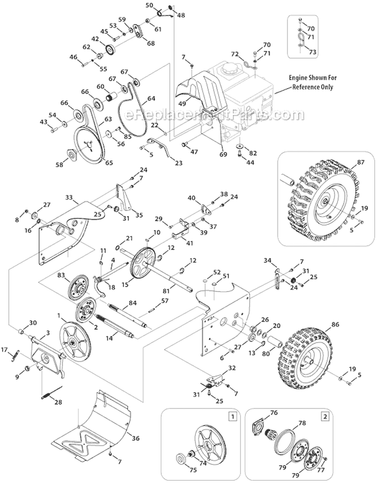 Drive System Diagram and Parts List for 2012 Troy-Bilt Snow Blower