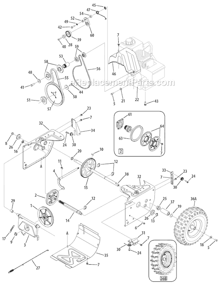 Drive System Diagram and Parts List for 2007 Troy-Bilt Snow Blower