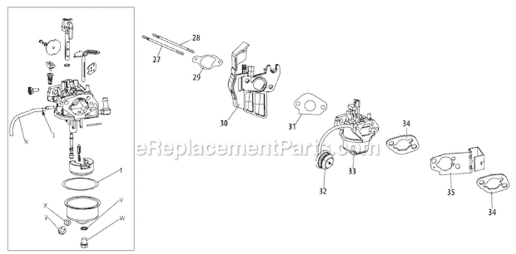 370-Sub-11 Carburetor Diagram and Parts List for 2011 Troy-Bilt