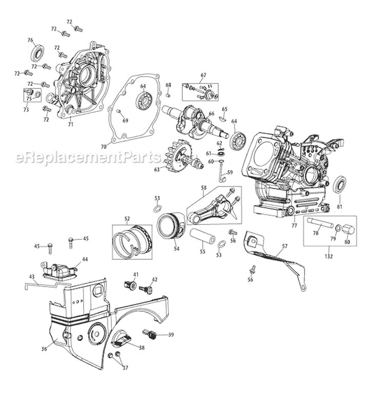 370-Sub-11 Crankcase Diagram and Parts List for 2011 Troy-Bilt