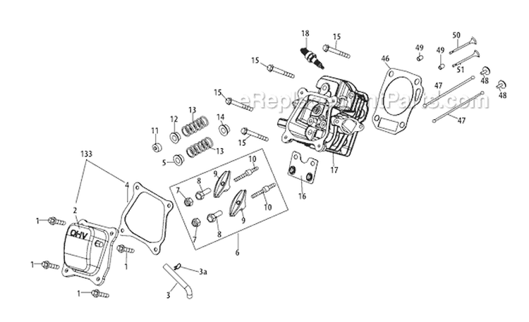 370-Sub-11 Cylinder Head Diagram and Parts List for 2011 Troy-Bilt