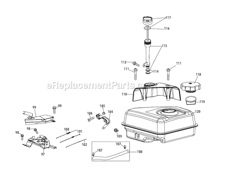 370-Sub-11 Fuel Tank & Mounting Diagram and Parts List for 2011 Troy-Bilt