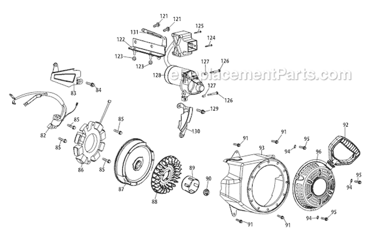 370-Sub-11 Starter Assembly & Blower Housing Diagram and Parts List for 2011 Troy-Bilt