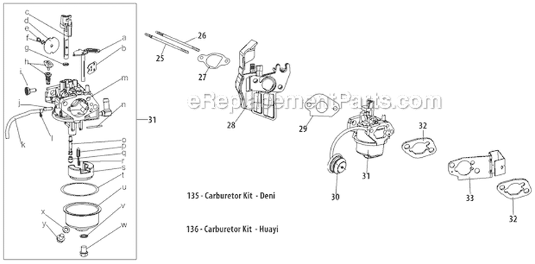 Carburetor Diagram and Parts List for 2012 Troy-Bilt Snow Blower