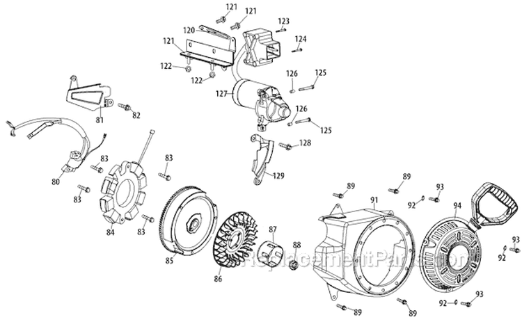 Starter Assembly and Blower Housing Diagram and Parts List for 2012 Troy-Bilt Snow Blower