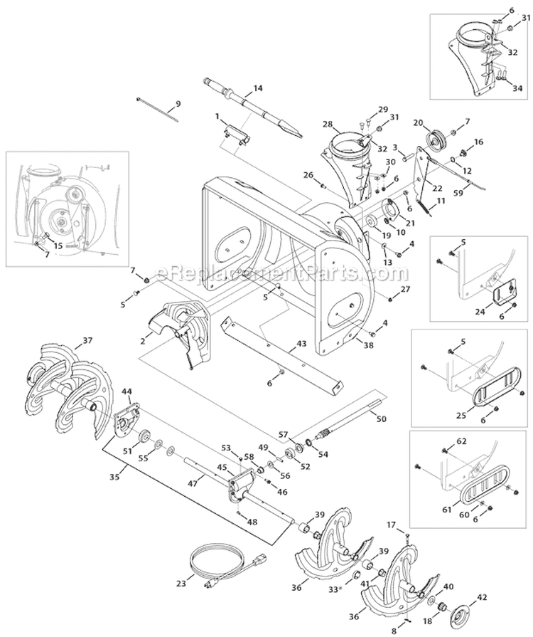 Auger and Auger Housing Diagram and Parts List for 2012 Troy-Bilt Snow Blower