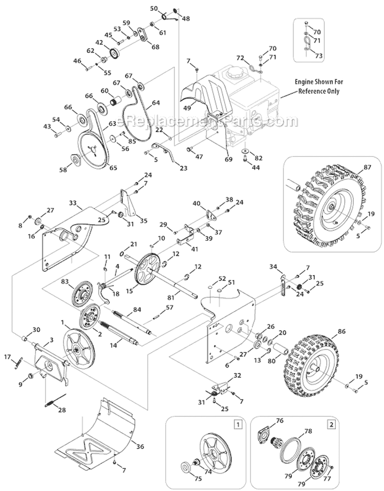 Drive System Diagram and Parts List for 2012 Troy-Bilt Snow Blower