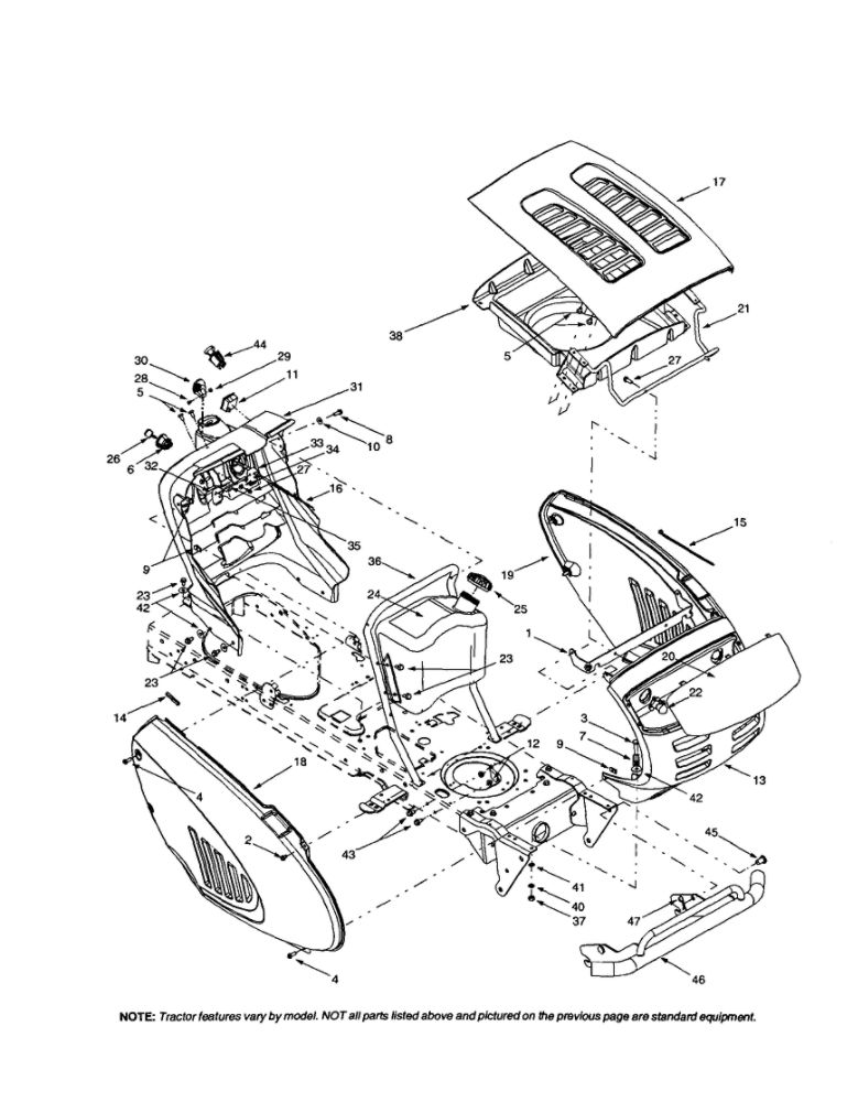 Hood/Fuel Tank 2 Diagram and Parts List for 2001 Troy-Bilt Lawn Tractor