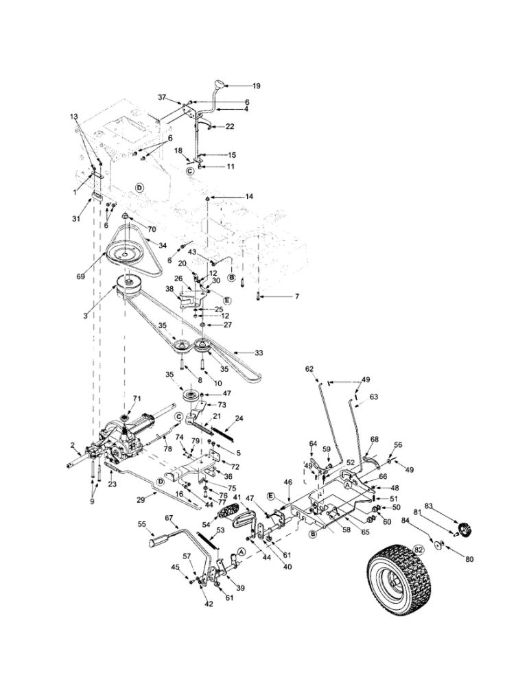 Transmission Section Diagram and Parts List for 2003 Troy-Bilt Lawn Mower