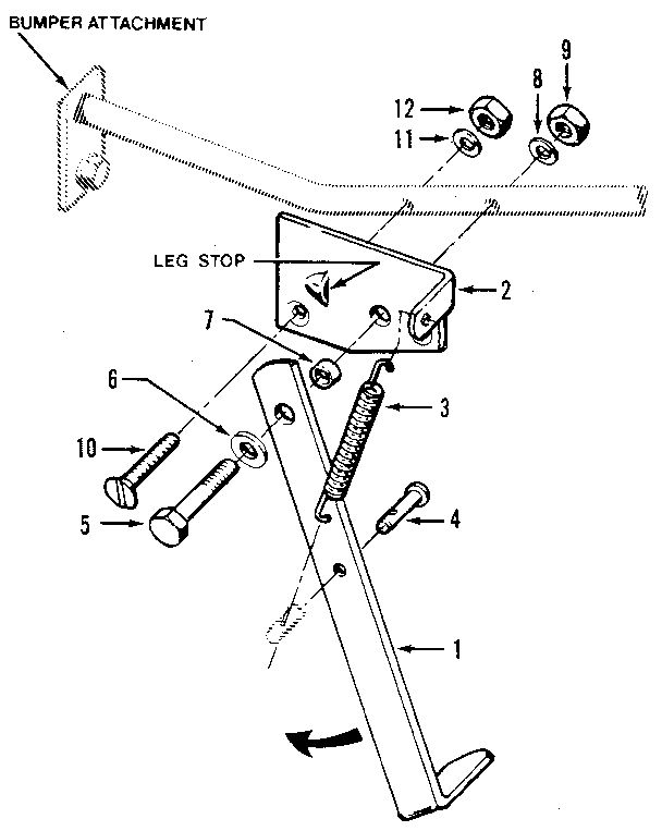 Kickstand Attachment Diagram and Parts List for 857037 AND UP Troy-Bilt Tiller