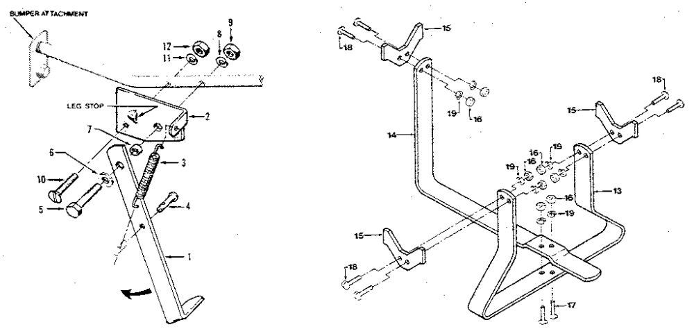 Kickstand Tine Attachment Cradie Diagram and Parts List for 916107 AND UP Troy-Bilt Tiller