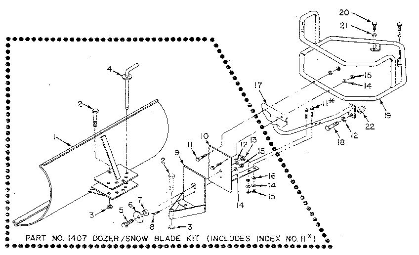 Dozer/Snow Blade Attachment Diagram and Parts List for 916107 AND UP Troy-Bilt Tiller