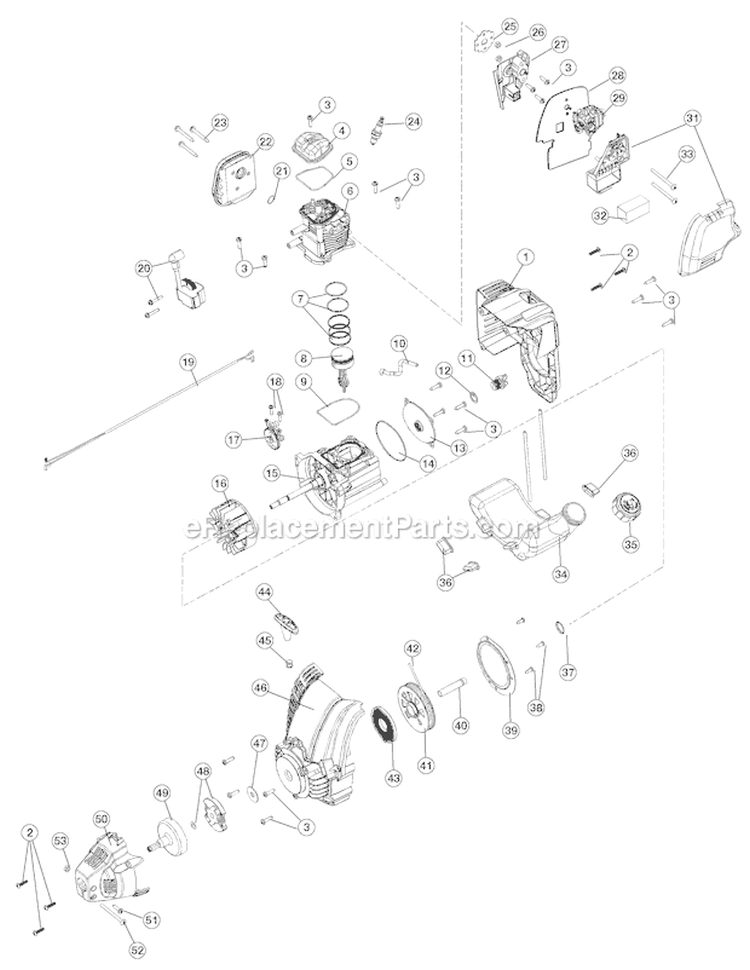 Engine Assembly Version 1 Diagram and Parts List for 21AK146G966 -2010 Troy-Bilt Tiller
