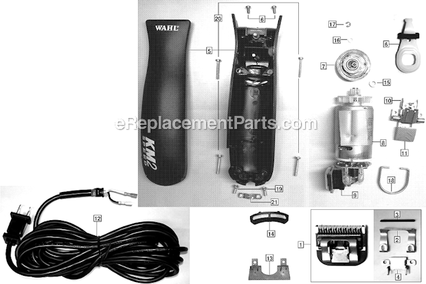 Page A Diagram and Parts List for  Wahl Clipper Trimmer