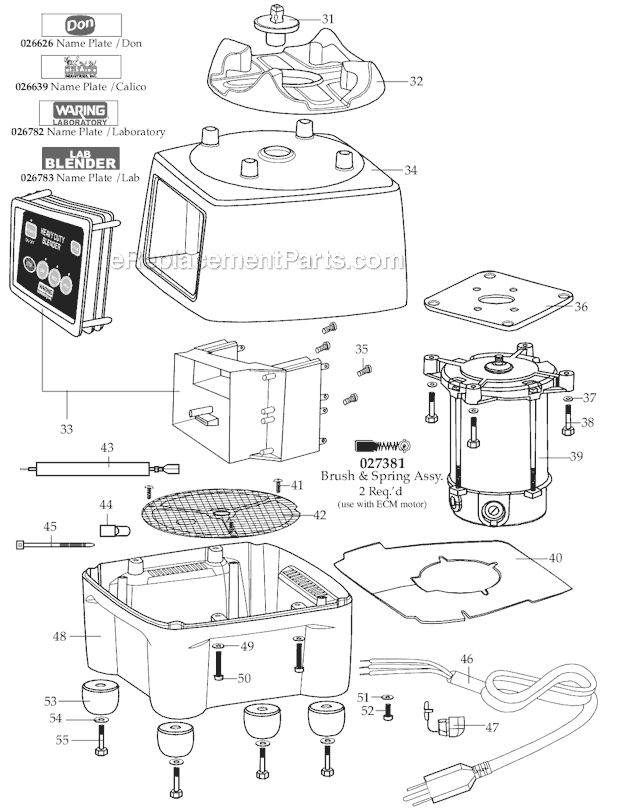 Page B Diagram and Parts List for  Waring Blender