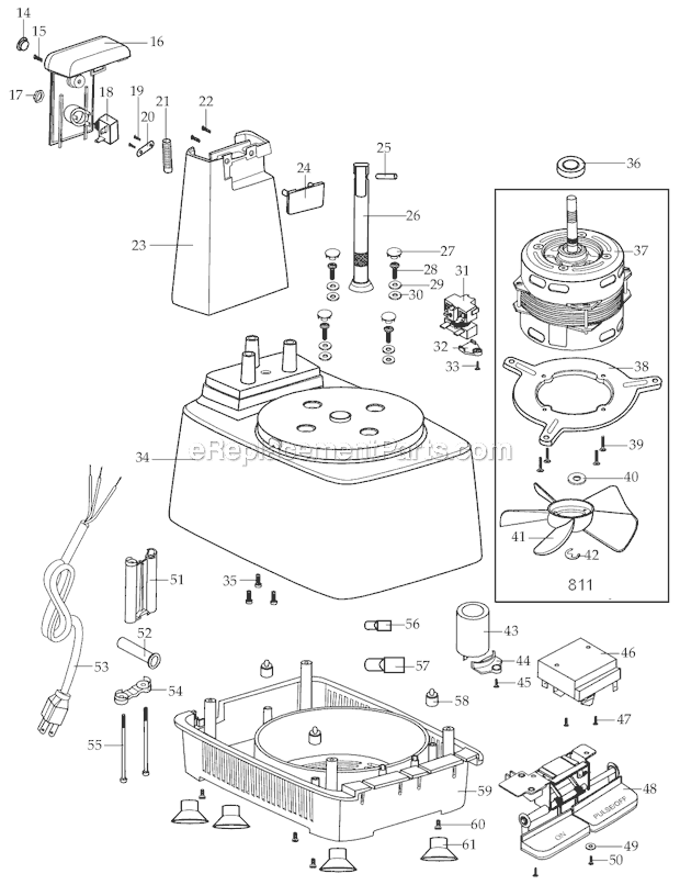 Page B Diagram and Parts List for  Waring Food Processor