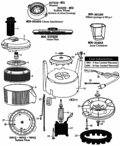 Stainless_Steel_Cover_And_Bowl Diagram and Parts List for  Waring Juicer