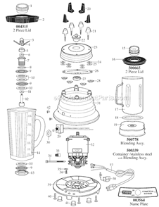 Page A Diagram and Parts List for  Waring Blender