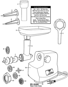 Page A Diagram and Parts List for  Waring Meat Grinder