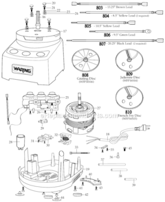 Page B Diagram and Parts List for  Waring Food Processor