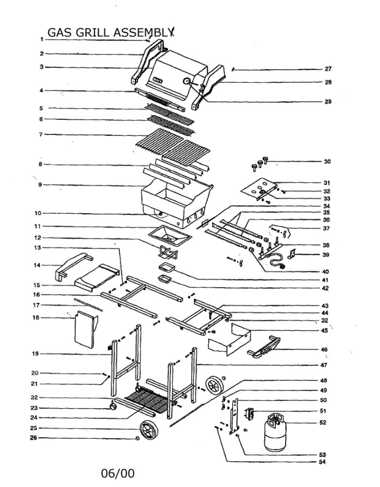 Gas Grill Diagram and Parts List for  Weber Grill