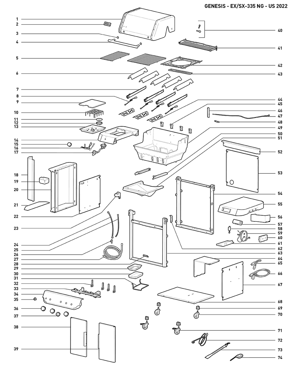 Section 1 Diagram and Parts List for  Weber Built-In Cooking