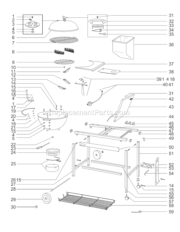Page A Diagram and Parts List for  Weber Grill
