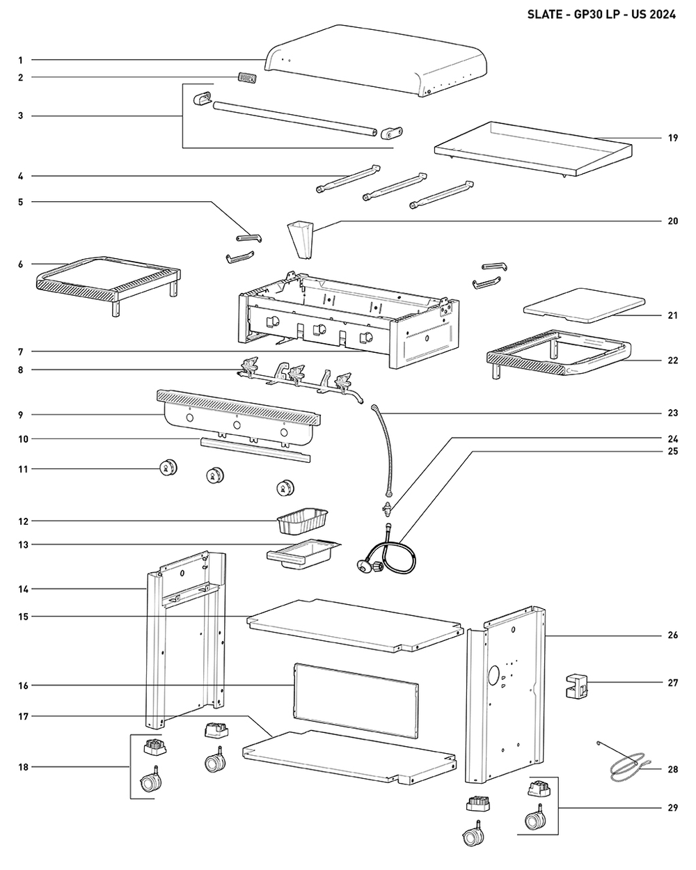 Section 1 Diagram and Parts List for  Weber Built-In Cooking