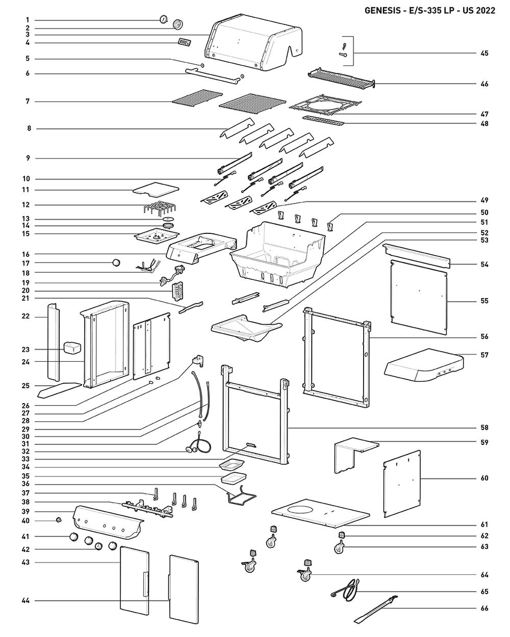 Section 1 Diagram and Parts List for  Weber Built-In Cooking