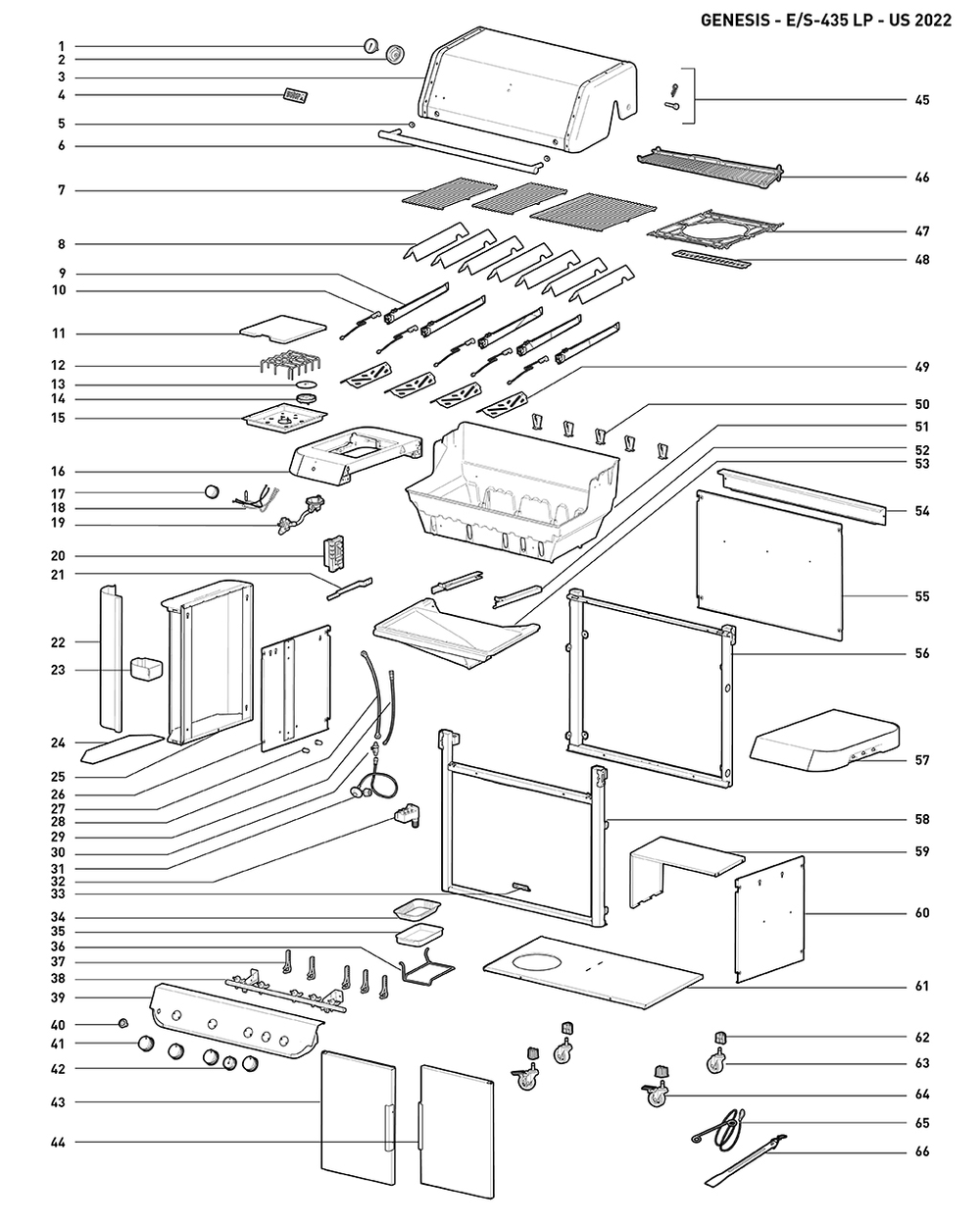 Section 1 Diagram and Parts List for  Weber Built-In Cooking