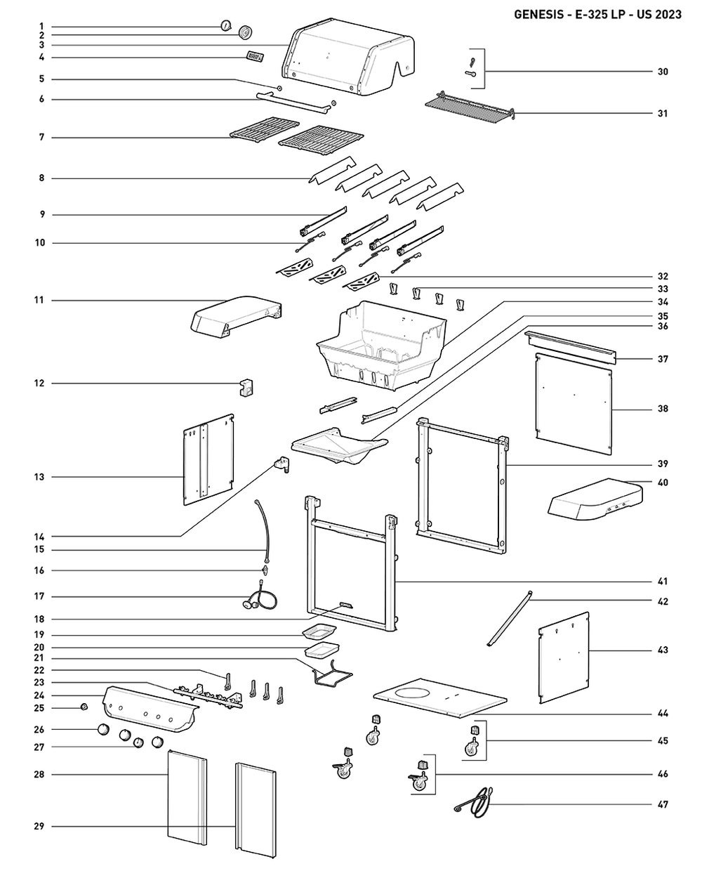 Section 1 Diagram and Parts List for  Weber Built-In Cooking
