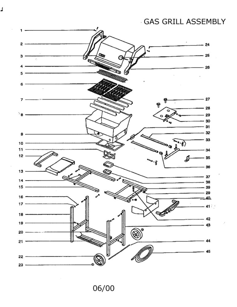 Gas Grill Diagram and Parts List for NG Weber Grill