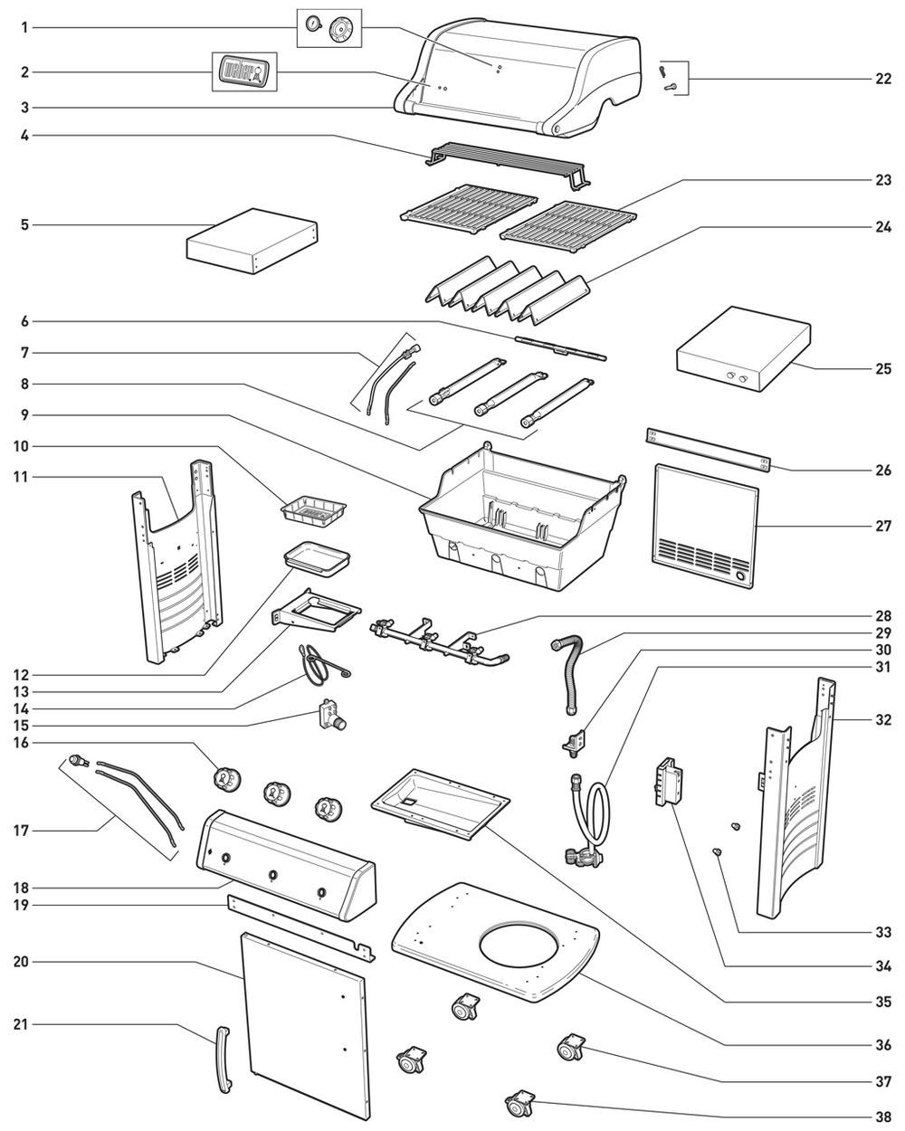 Section 1 Diagram and Parts List for  Weber Built-In Cooking