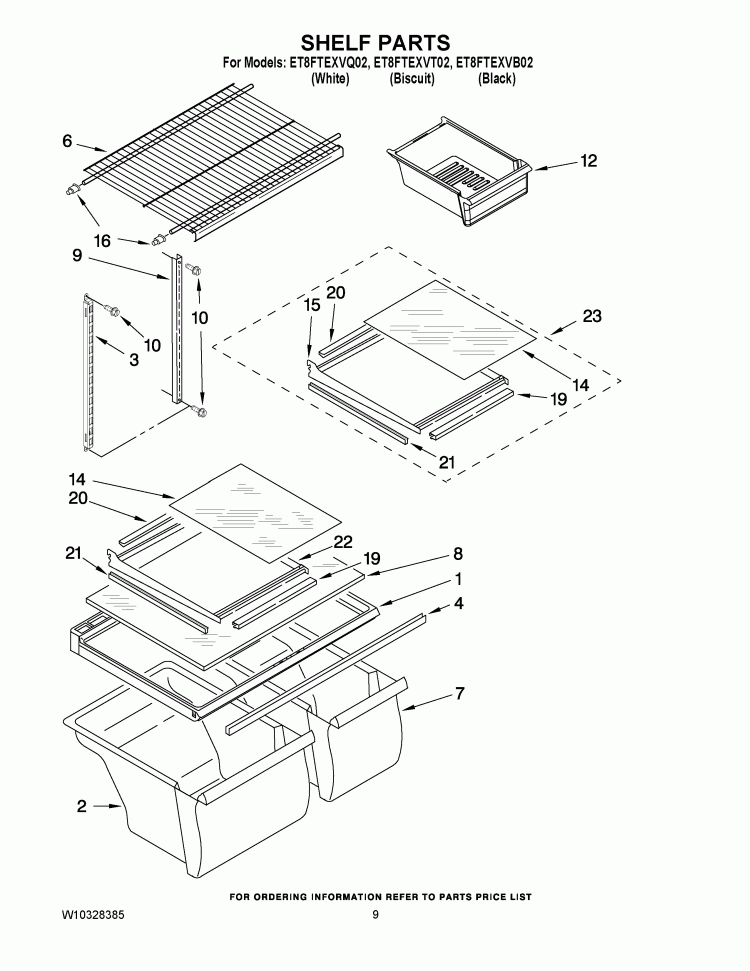 SHELF PARTS Diagram and Parts List for ET8FTEXVB02  Whirlpool Refrigerator