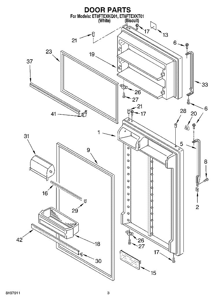 DOOR Diagram and Parts List for ET8FTEXKQ01  Whirlpool Refrigerator