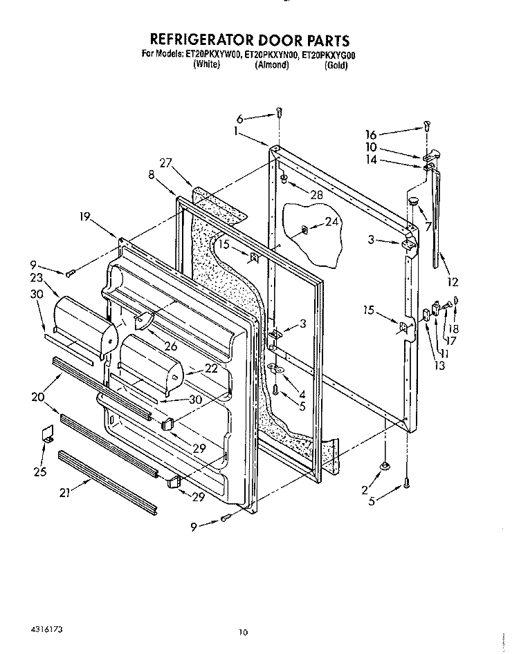 REFRIGERATOR DOOR, LIT/OPTIONAL Diagram and Parts List for ET20PKXYW00  Whirlpool Refrigerator