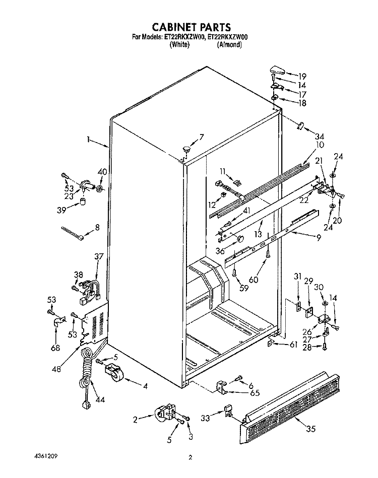 CABINET Diagram and Parts List for ET22RKXZW00  Whirlpool Refrigerator