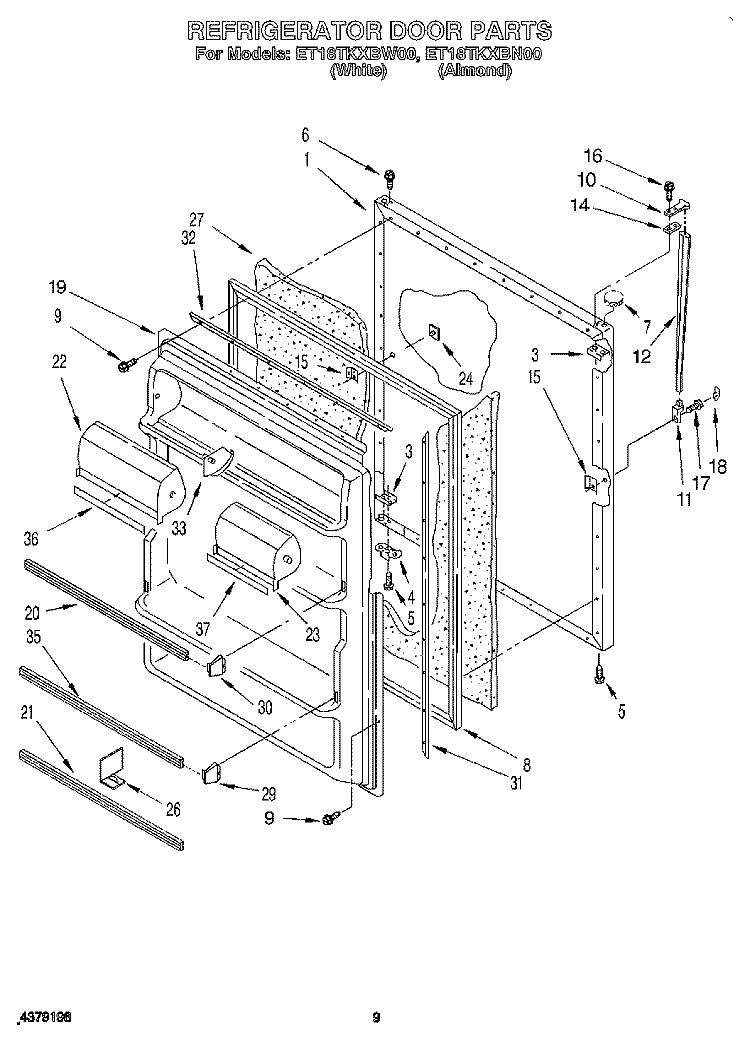 REFRIGERATOR DOOR, LIT/OPTIONAL Diagram and Parts List for ET18TKXBN00  Whirlpool Refrigerator