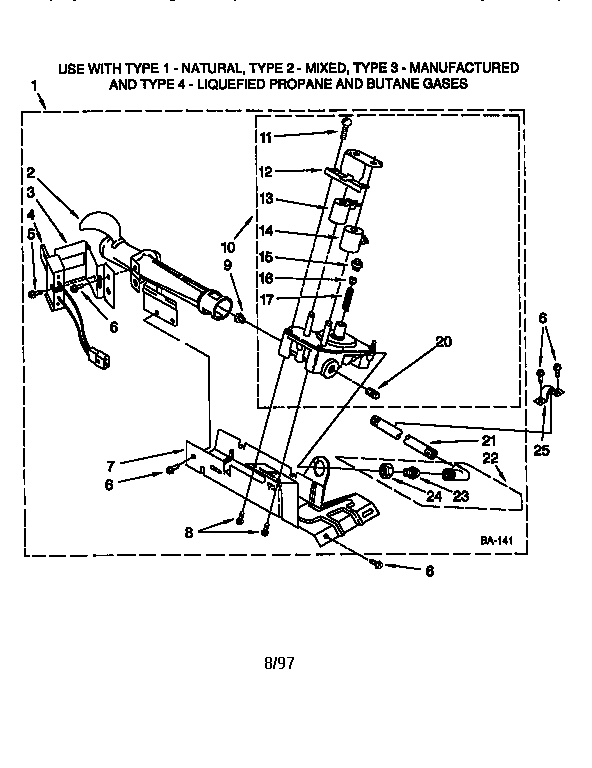 3402844 Burner Assembly Diagram and Parts List for 110C70832990  Kenmore Dryer
