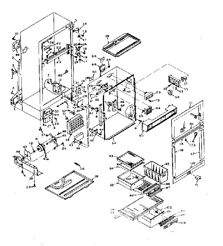 Refrigerator Cabinet Diagram and Parts List for 106U16EIM  Kenmore Refrigerator