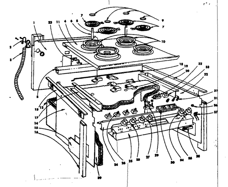 Top Section And Outer Body Parts Diagram and Parts List for 1554546741  Kenmore Range